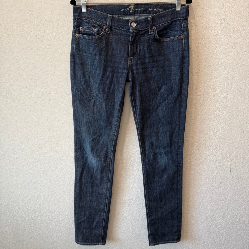7 For All Mankind Roxanne Skinny Jeans Dark Indigo Stretch Denim Size 29